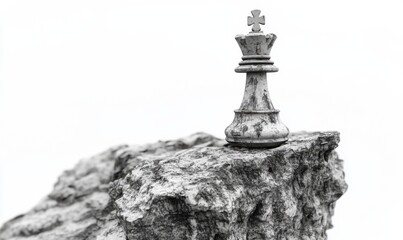 Lone chess king on cliff edge, strategic advantage, leadership concept
