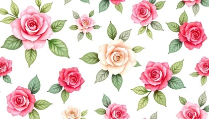 Delicate watercolor roses, intertwined leaves, seamless repeat, watercolor, pattern