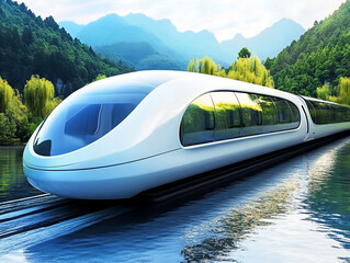 Futuristic High-Speed Train with Panoramic Glass-Dome Views