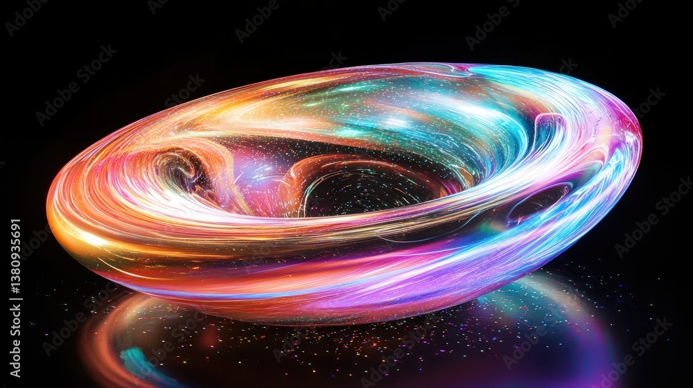 Poster a mesmerizing swirl of smooth, holographic liquid with a prismatic glow, creating a futuristic, floa