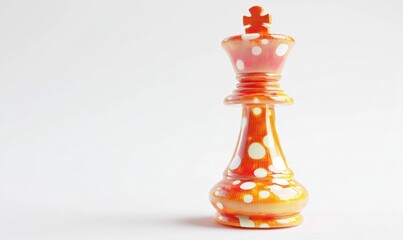 Orange polka dot king chess piece on white background for strategy concept