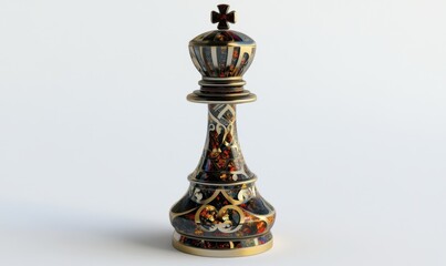 Fototapeta premium Ornate chess king on white background, strategy game concept