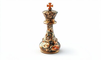 Fototapeta premium Ornate Steampunk King Chess Piece on White Background for Design