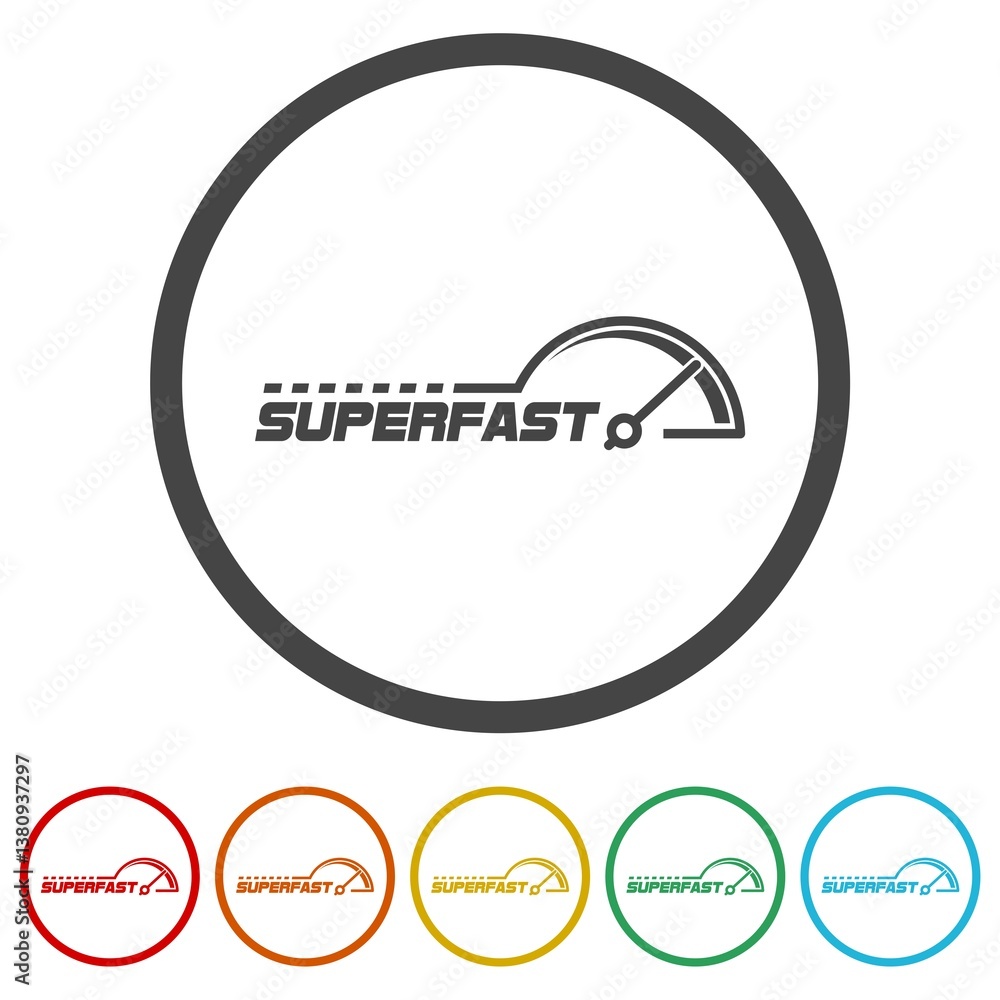 Poster car speed logo design. set icons in color circle buttons