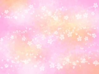 春の桜と花びらイメージのテクスチャー背景素材。桜並木とあたたかい陽射しのイメージ。