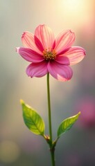 Fototapeta premium Single stem of a flower with a few leaves and soft light, nature, spring, highlight