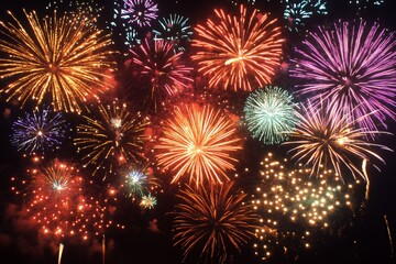 Naklejka premium A Night Sky Filled With Vibrant Fireworks Displays