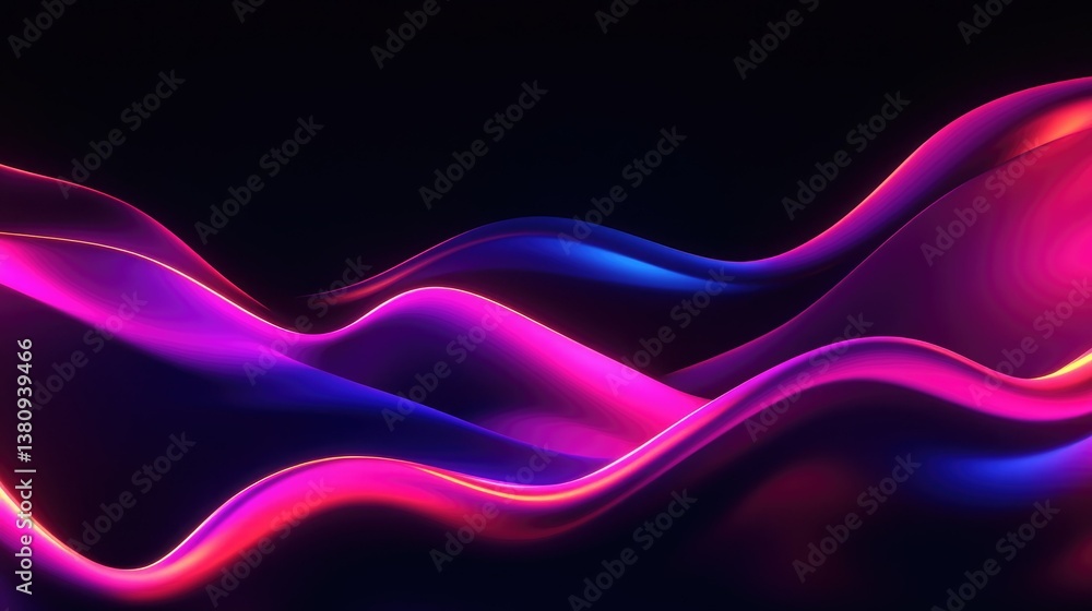 Poster vibrant neon liquid splashes and flows in abstract, futuristic waves, suspended in weightless motion