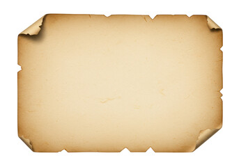 Fototapeta premium A piece of aged vintage parchment paper with a faded tan color and slightly curled uneven edges isolated on transparent background
