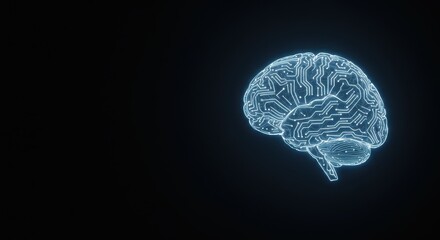Digital brain with circuit patterns. Concept of artificial intelligence, neural networks, and technology.