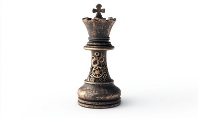 Fototapeta premium Steampunk chess queen on white background, strategy concept