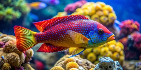 Fototapeta premium Colorful Tropical Fish Swimming Among Vibrant Coral Reef Ecosystem