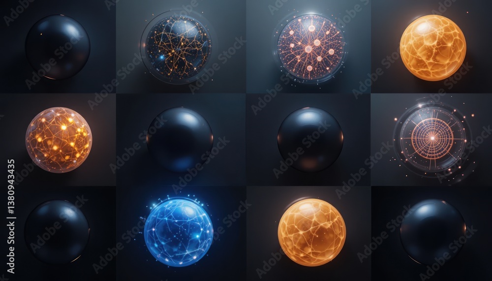 Poster dynamic visualization of atomic structures in scientific research digital art technology environment