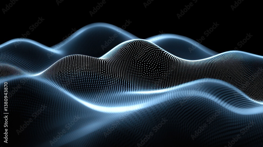 Poster abstract digital waveform: a mesmerizing display of flowing data points illuminated against a dark b