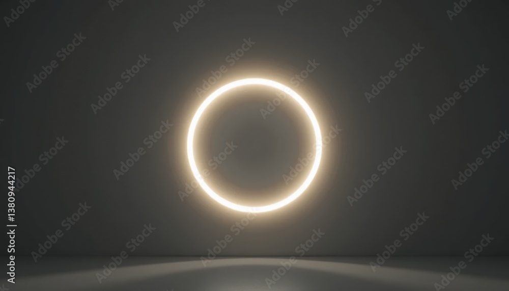 Poster illuminated circle floating in dark space digital art minimalistic environment abstract viewpoint co