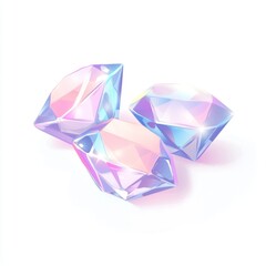 Iridescent gems sparkle on white background, game asset