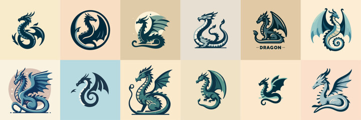 collection of simple dragon illustration