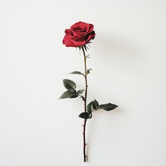 Single red rose on white background