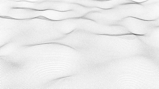 Abstract elegant technology black particles wave on white background seamless loop. Digital server cyber data transferring wave dots blinking. Futuristic digital dot waves AI big data loop backdrop 4K