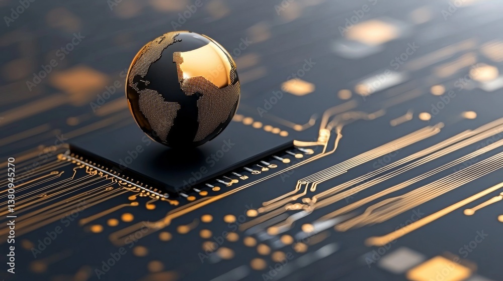 Aufkleber a globe resting on a microchip, symbolizing technology and global connectivity