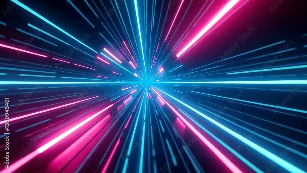 Poster hyperspace jump through a futuristic neon wormhole of light and color
