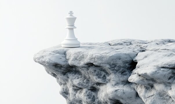 White king chess piece on cliff edge, strategy concept