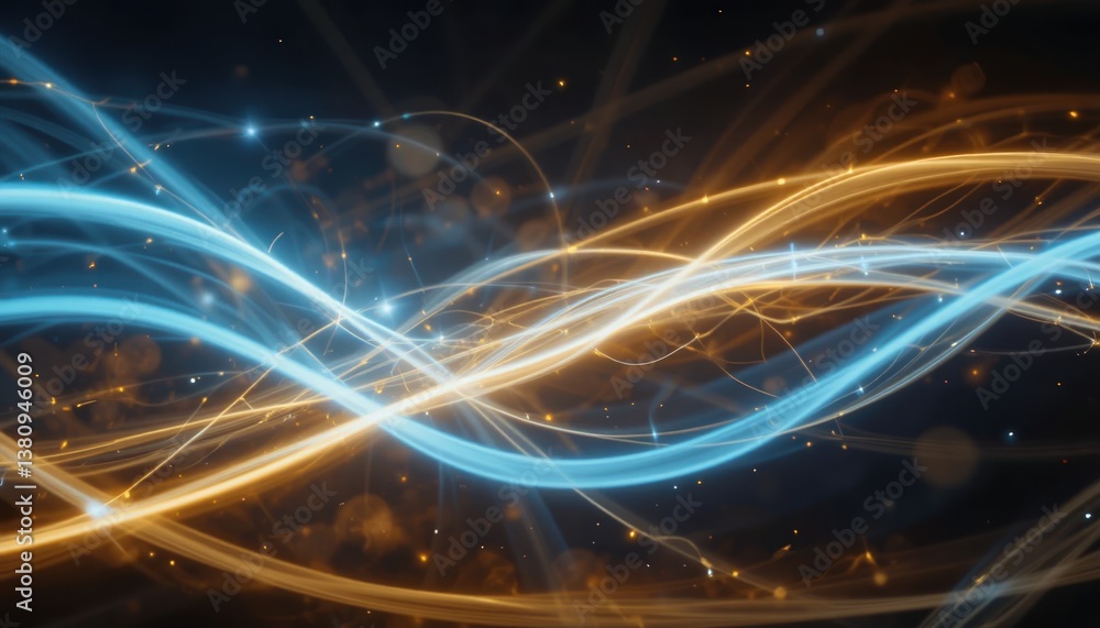 Poster dynamic flow of light waves abstract art digital background ethereal atmosphere close-up perspective