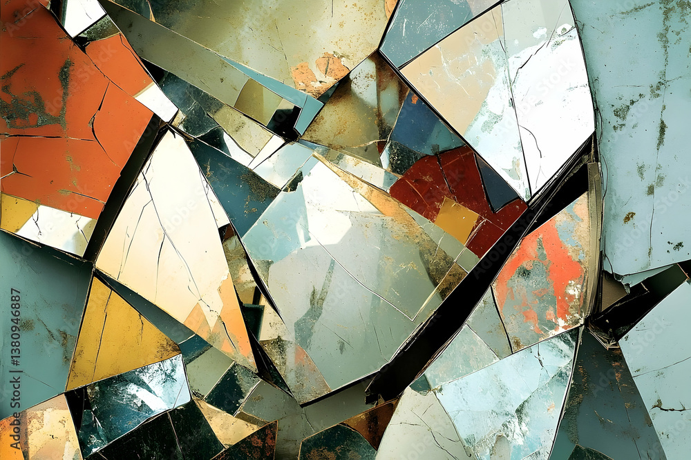 Poster fragmented geometric composition displaying contrasting colors and angular shapes