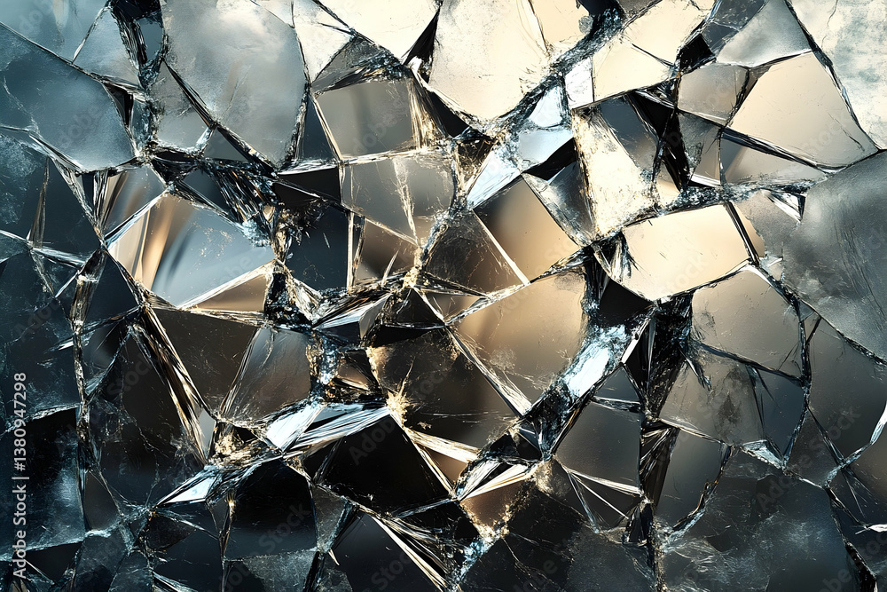 Poster fractured glass displaying shards and reflected light patterns