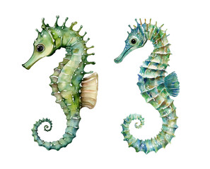 Seahorse, watercolor clipart illustration with isolated background.