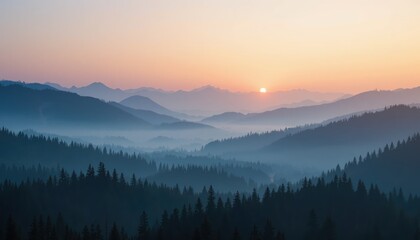 Breathtaking sunrise over misty mountain landscape nature photography tranquil environment panoramic view