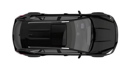 Sleek Black SUV Top View: A detailed overhead shot showcases the elegant design of a black SUV, emphasizing its modern lines and aerodynamic silhouette. 