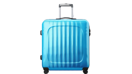 Turquoise Luggage: A modern, turquoise colored suitcase stands ready for travel, with a retractable handle.