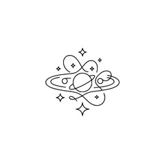 Minimalist Space Illustration: Planets, Stars, and Cosmic Lines