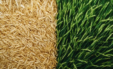 Contrasting Wheat Fields Green and Golden Representing Growth and Harvest