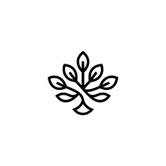 Minimalist Leafy Branch Logo on White, Botanical Design Element