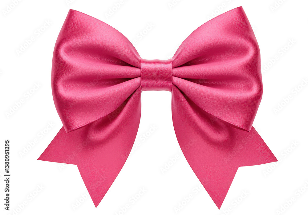 Poster a large neatly tied satin bow in bright pink with a shiny smooth texture isolated on transparent bac