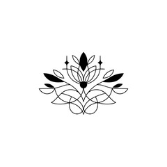 Minimalist Black Floral Design on White, Art Deco Style