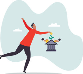 Mutual funds investment, pension or savings growth, increase wealth, dividends or capital gain profit, interest rate return.character for design.