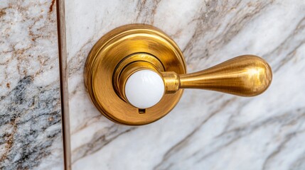 Elegant brass door handle on a marble surface, showcasing fine craftsmanship