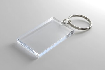 Clear acrylic key chain mockup on plain background