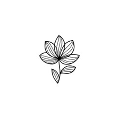 Minimalist Black Line Art Flower on White Background