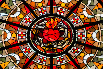 Stained glass of Sacred Heart of Jesus Christ.