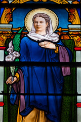 Stained glass (19th century) of Saint Juliette. Cathocic Saint.