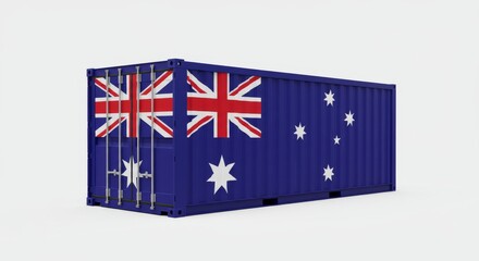 Australian Shipping Container - A 3D  of a shipping container displaying the Australian flag, symbolizing trade, export, import, global logistics, and national identity