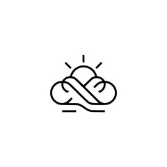 Minimalist Cloud & Sun Icon: Black Line Art on White Background