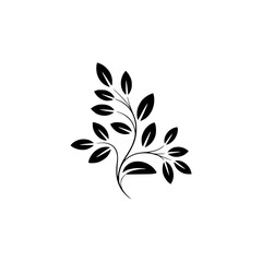 Minimalist Black Leafy Branch Design on White Background