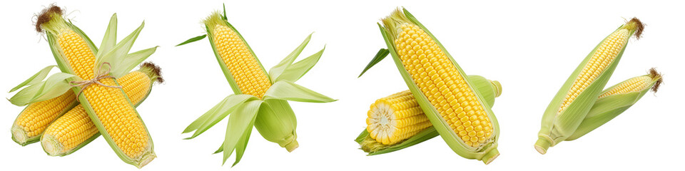 Fresh sweet corn on the cob with husks.