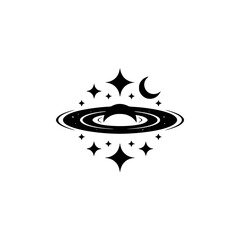 Minimalist Space Logo: Planetary Rings, Stars, Crescent Moon © MatandSterre