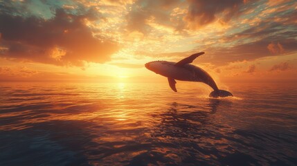 Whale's Sunset Leap: A Majestic Ocean Moment